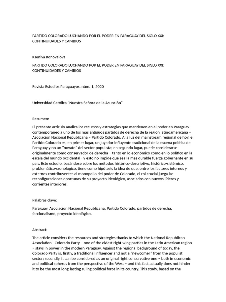 Poder del Partido Colorado en Paraguay | PDF | Democracia | Ideologías ...