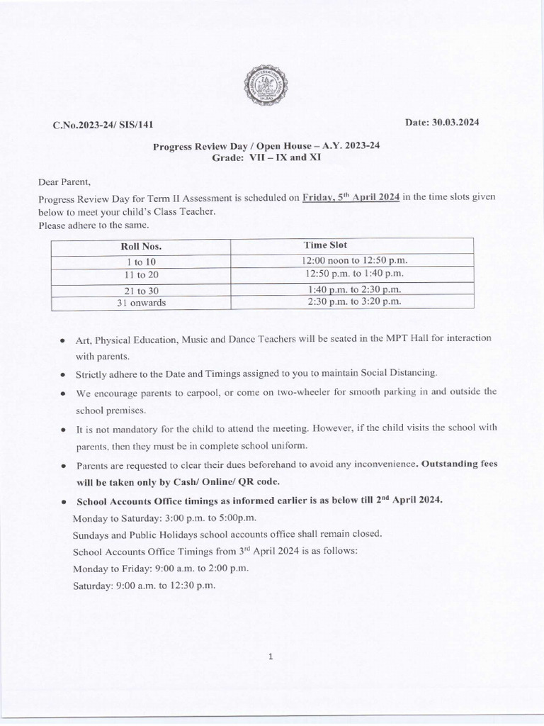 Progress Review Day, Grade 7 To 9 and Grade 11 - 240330 - 143404 | PDF