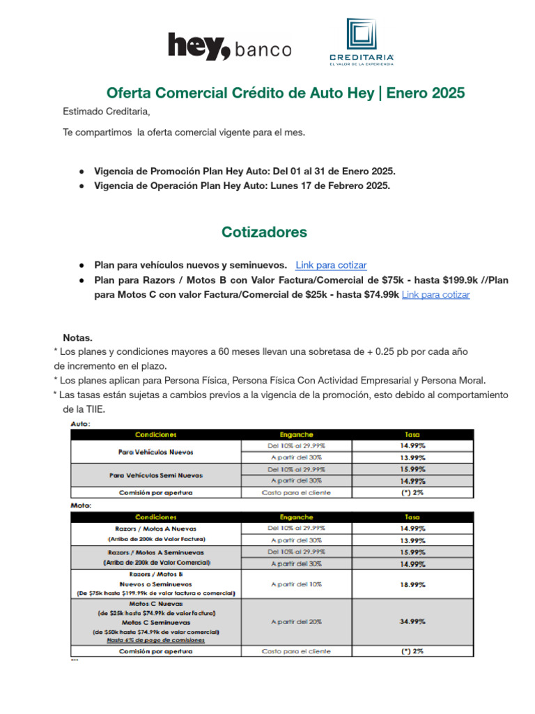 Oferta Comercial - Crédito Auto Hey - Enero 2025 | PDF