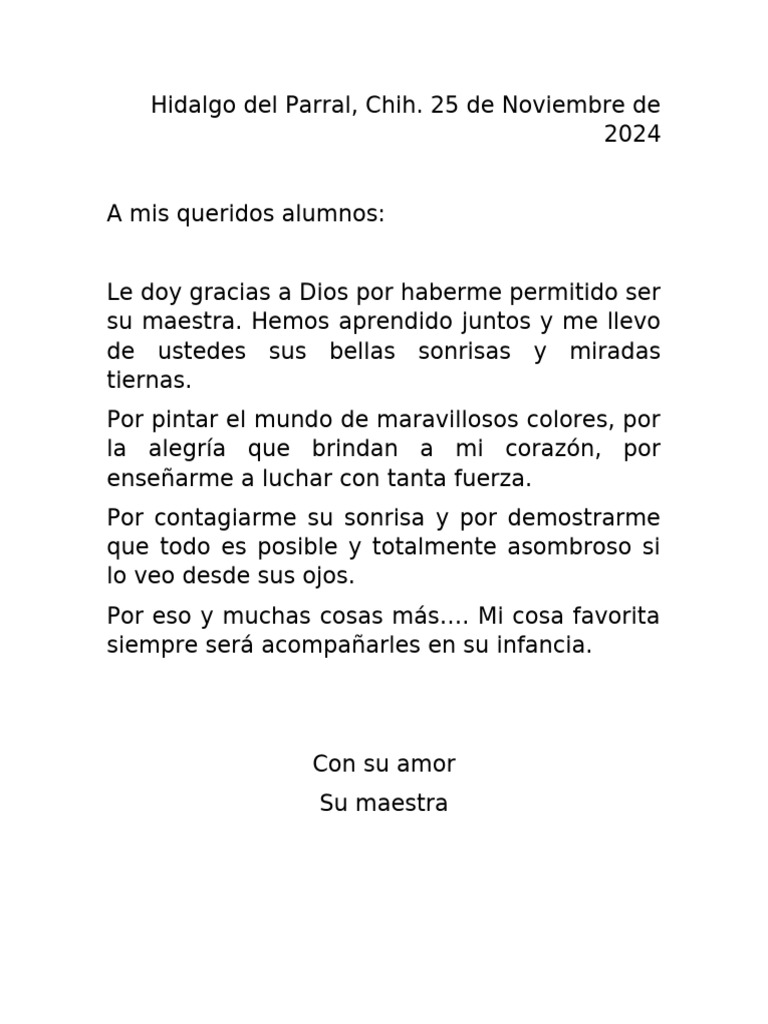 Agradecimiento de una maestra a sus alumnos | PDF