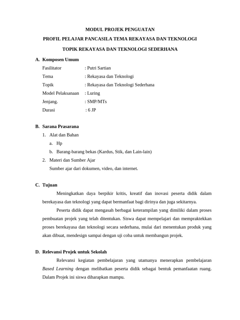 Modul P5 Rekayasa Teknologi Sederhana | PDF