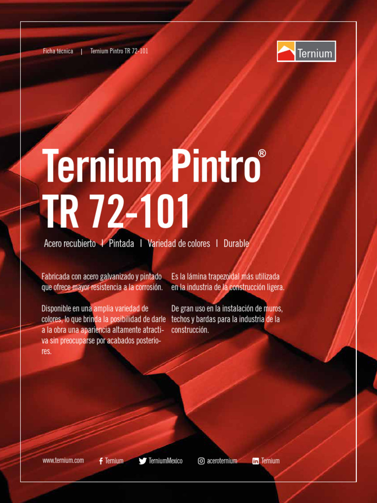Lámina Trapezoidal Ternium Pintro TR 72-101 | PDF | Acero estructural ...