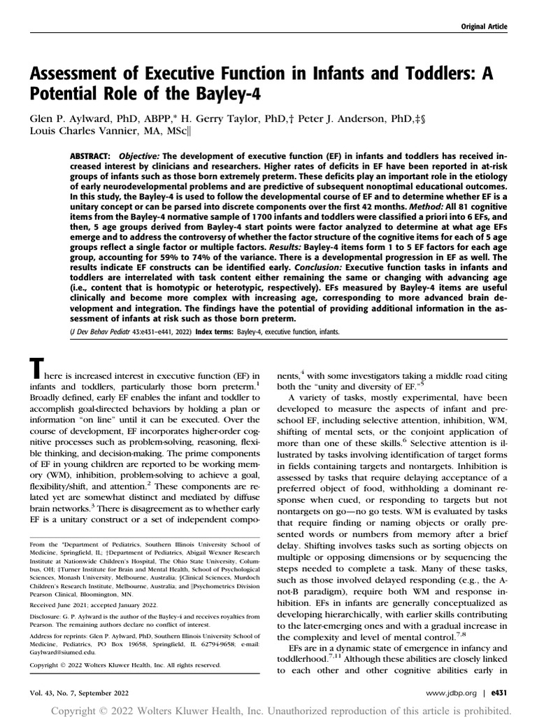 Executive Function Assessment in Infants | PDF | Principal Component ...