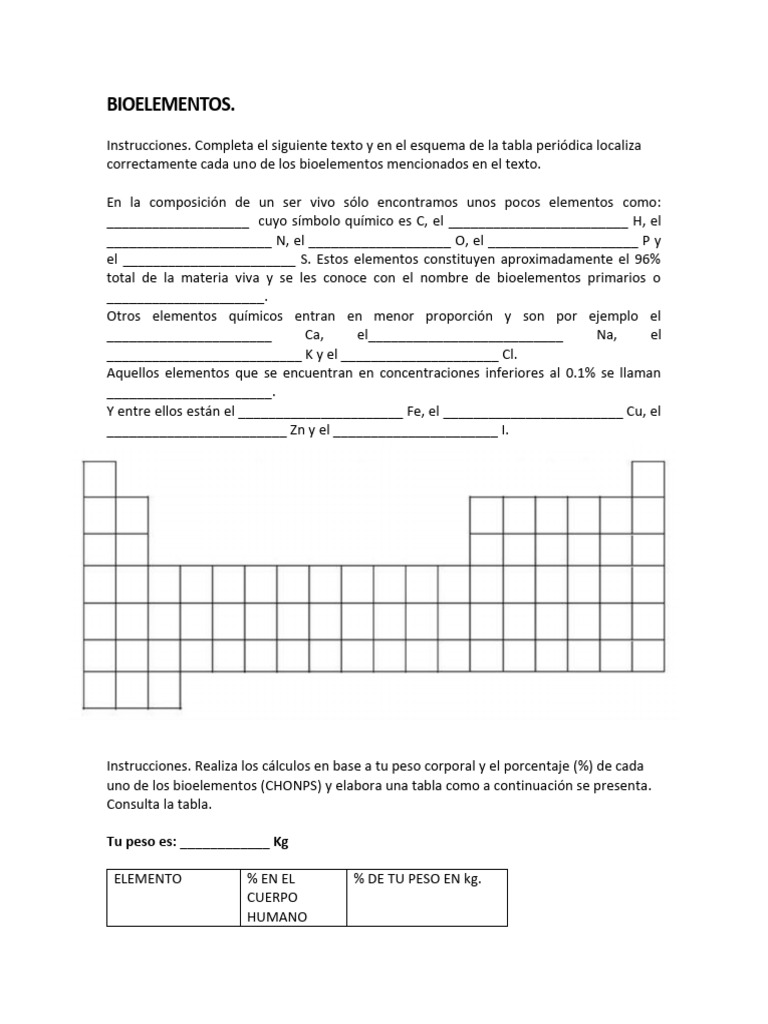 Actividad Bioelementos | PDF | Biomoléculas | Bioquímica
