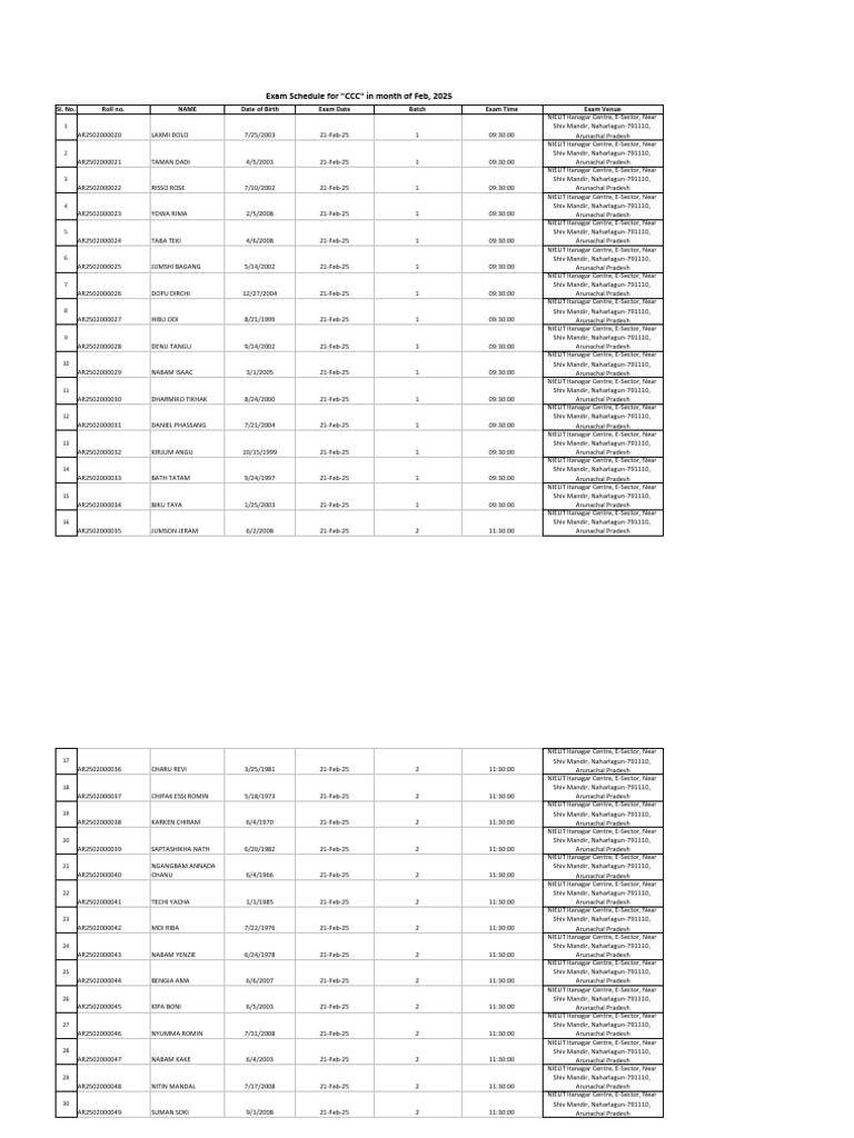 CCC Exam Schedule February 2025 | PDF