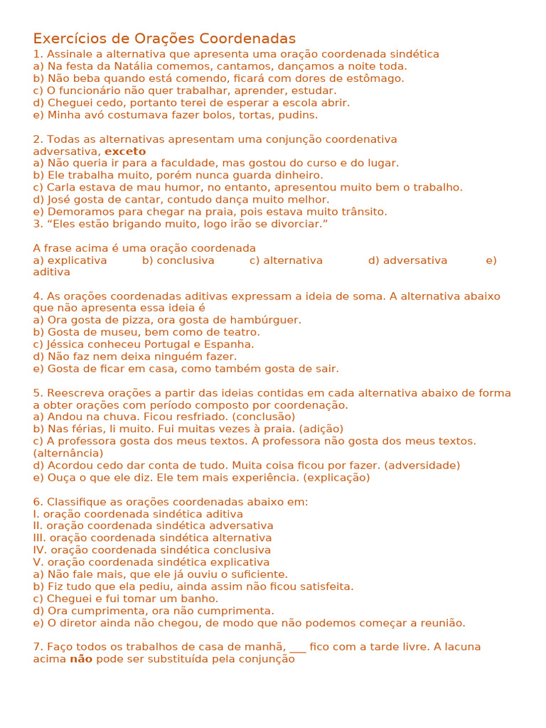 Exercícios sobre Orações Coordenadas | PDF | Abraão