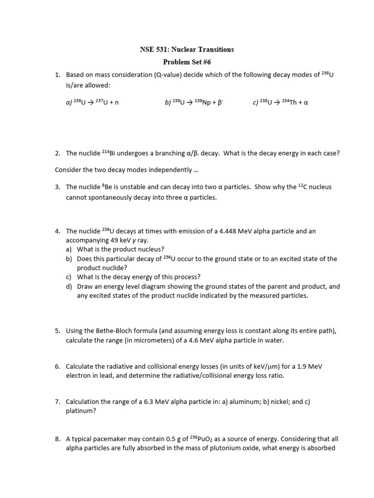 Nuclear Transitions Problem Set Pdf