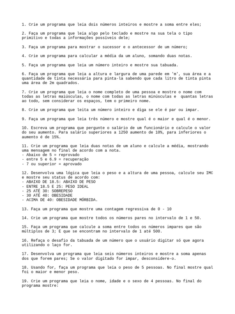 Programas de Lógica em Python | PDF | Obesidade
