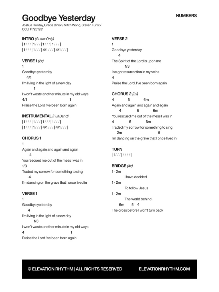 Goodbye Yesterday Lyrics and Chords | PDF | Song Structure | Songs