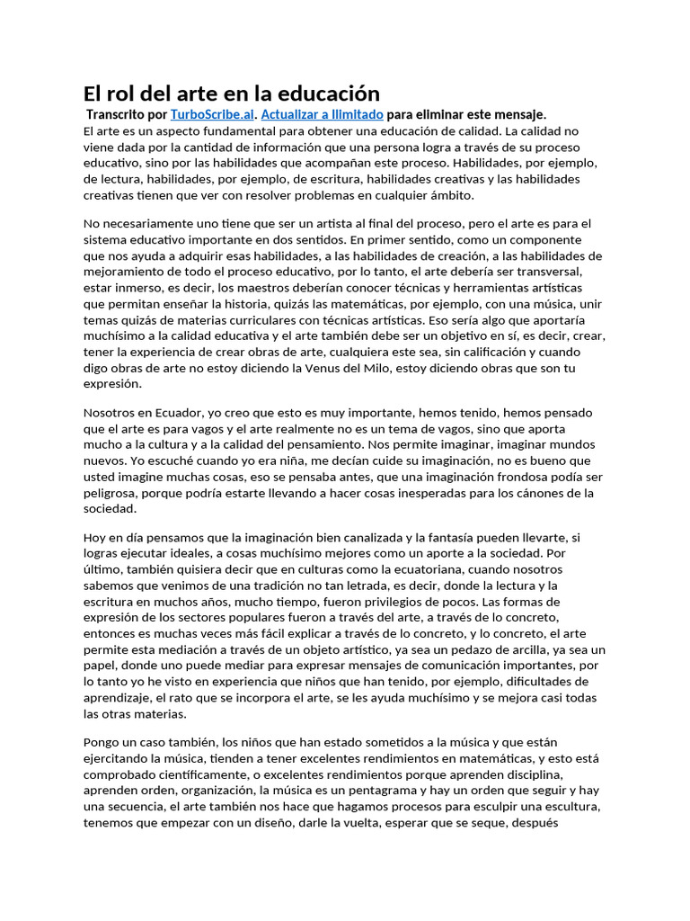El Rol Del Arte en La Educación | PDF | Imaginación | Experiencia