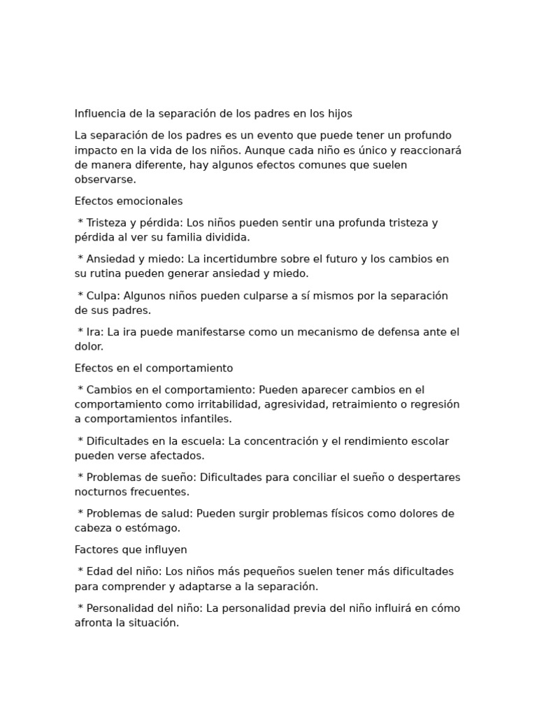 Influencia de La Separación de Los Padres en Los Hijos | PDF | Ira ...