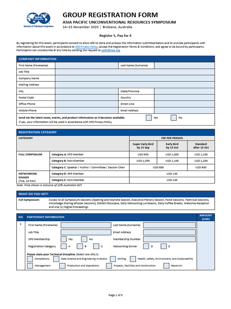 Group Registration for SPE Symposium 2023 | PDF | Payments | Receipt