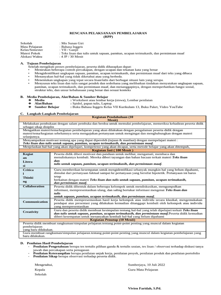 Bagi Hilda RPP, Silabus, Program | PDF