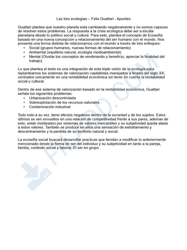 Las Tres Ecologias de Guattari Apuntes PDF