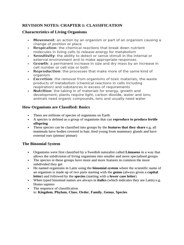 Chapter 1 Revision Notes | PDF | Cell (Biology) | Plants