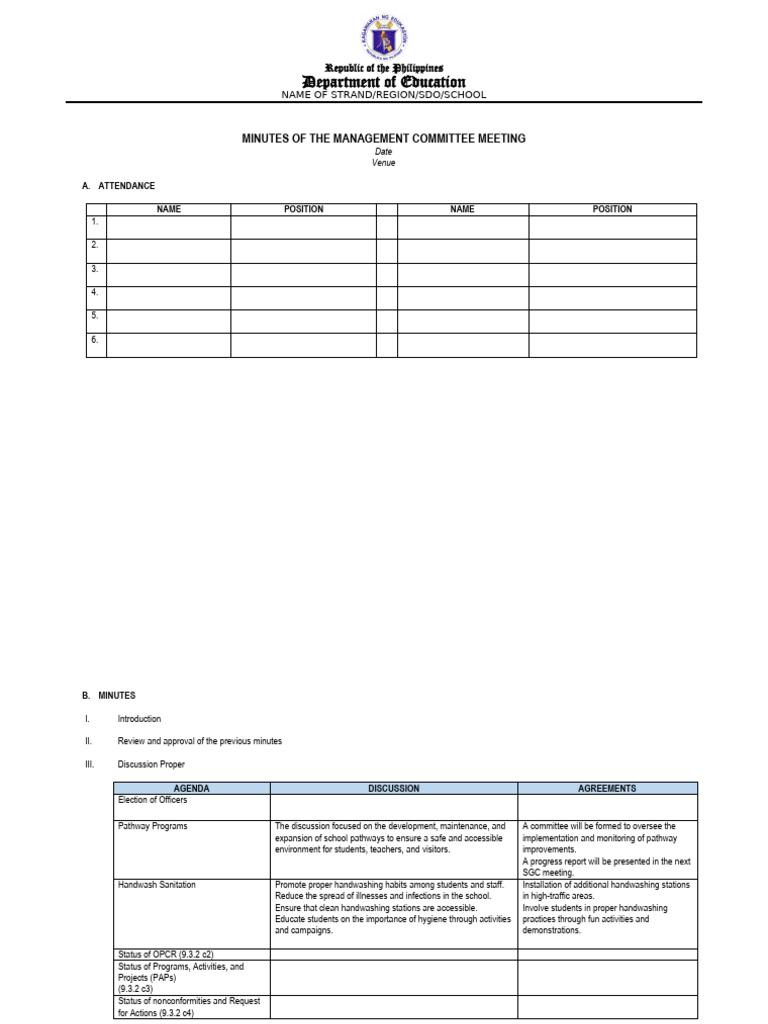 Management Committee Meeting Minutes | PDF | Hand Washing | Sanitation