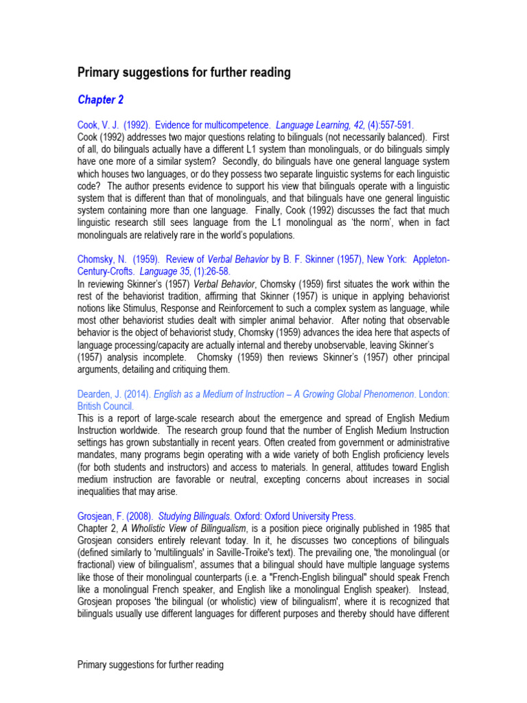 Primary - Suggestions - For - Further - Reading SLA | PDF | Second ...