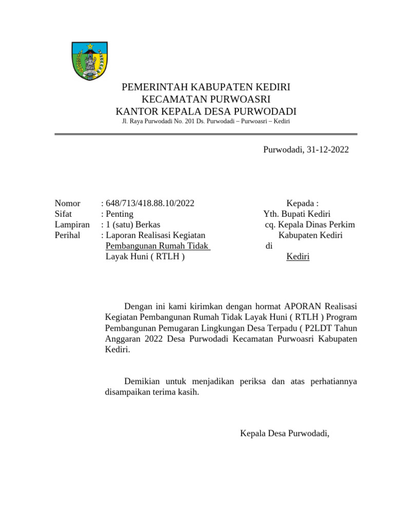 Surat Pengantar RTLH | PDF