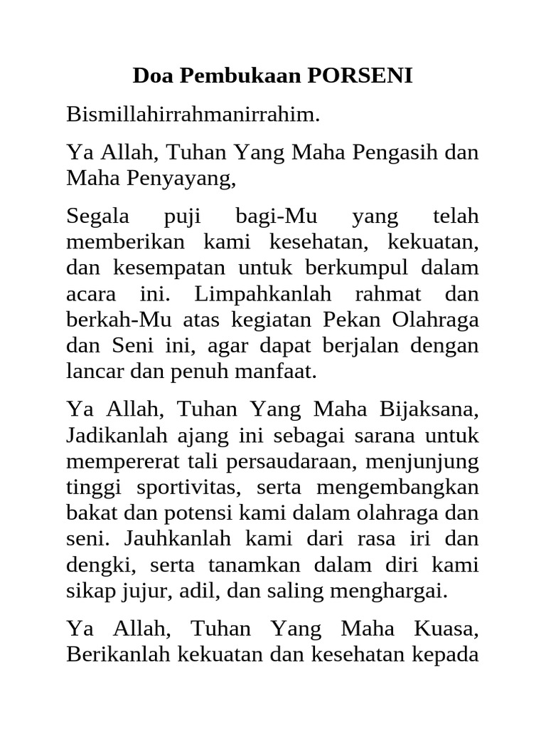 Doa Pembukaan Porseni Pdf