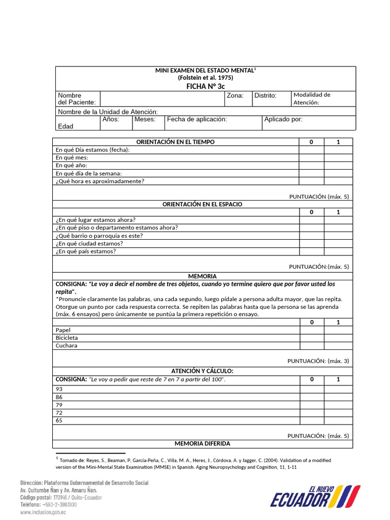 Mini Examen del Estado Mental (MEEM) | PDF | Memoria
