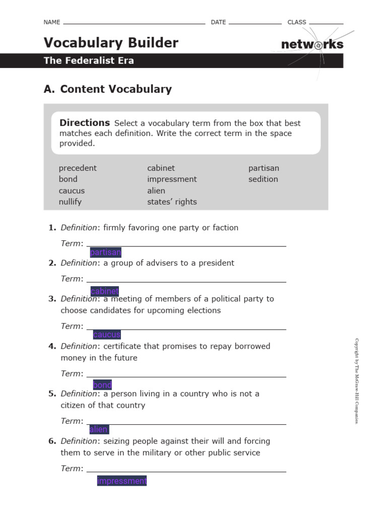 Nicole Martinez-Porras - Federalist Era - Vocab Builder | PDF | States ...