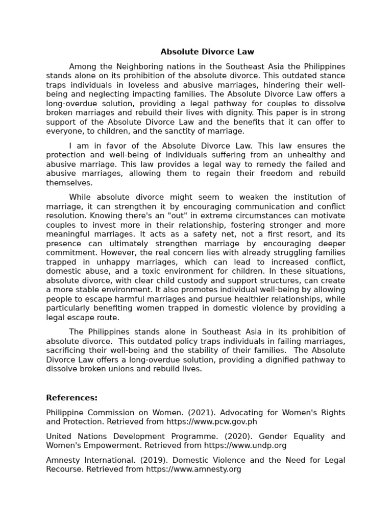 Absolute Divorce Law in The Philippines | PDF | Marriage | Domestic ...