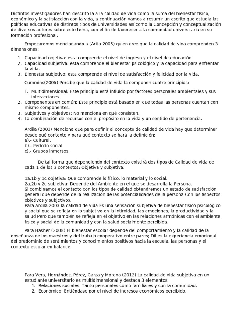 Calidad de Vida | PDF | Calidad de vida | Bienestar