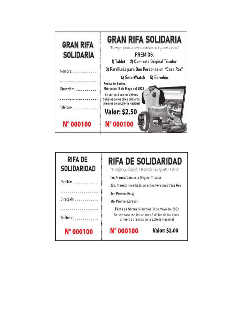 Ejemplo de Rifa Solidaria 2022 | PDF