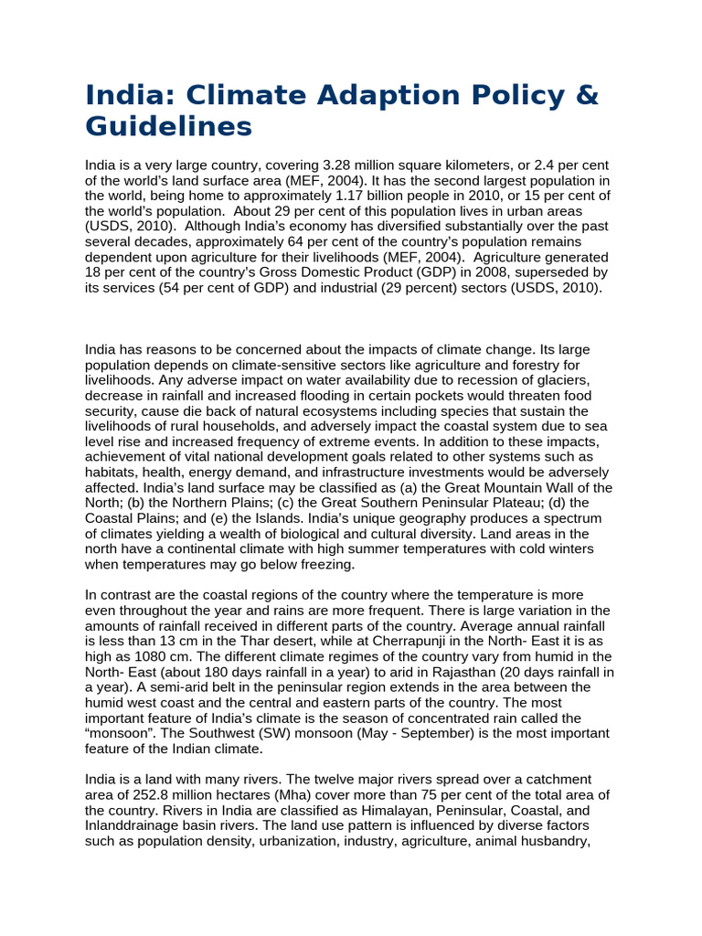 India Climate Adaptation Policy Overview | PDF | Climate Change ...