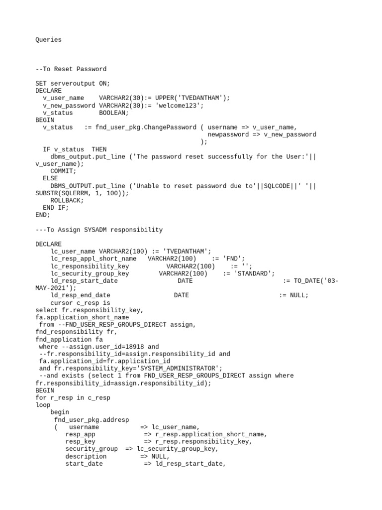 Oracle PL/SQL User Management Scripts | PDF | Data Management Software ...