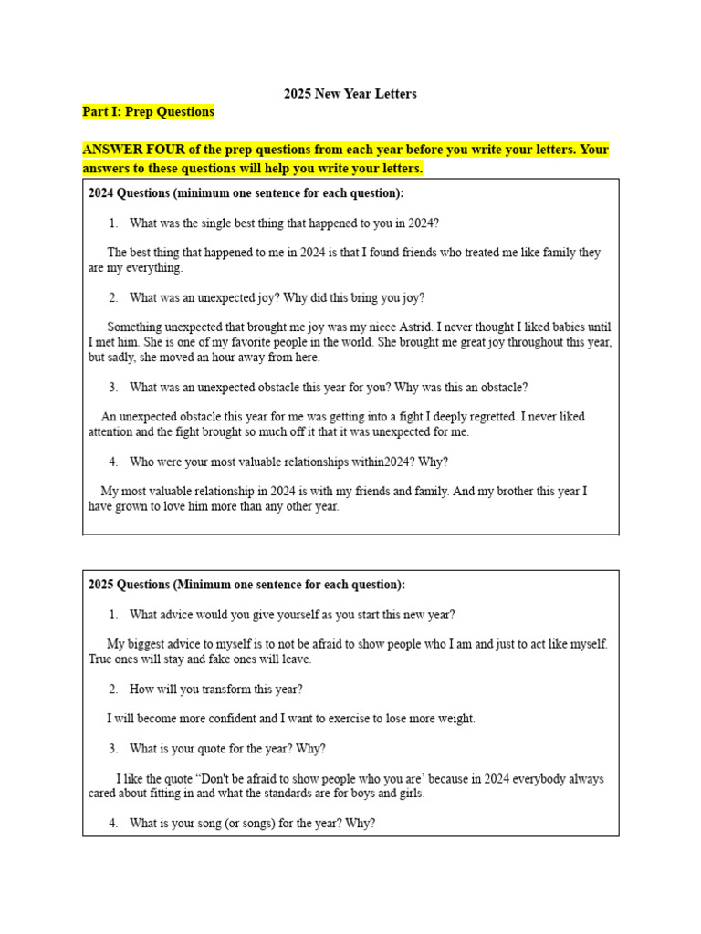 2025 New Year Reflection Letters | PDF