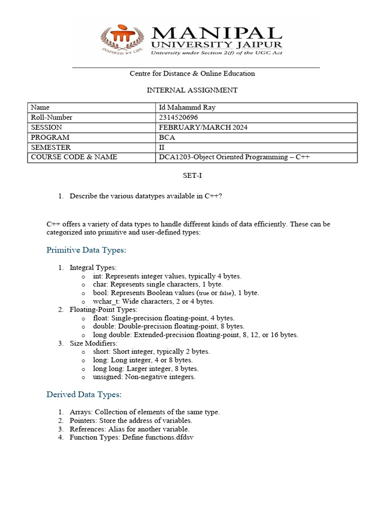 C++ Data Types and OOP Concepts | PDF | Data Type | Class (Computer ...
