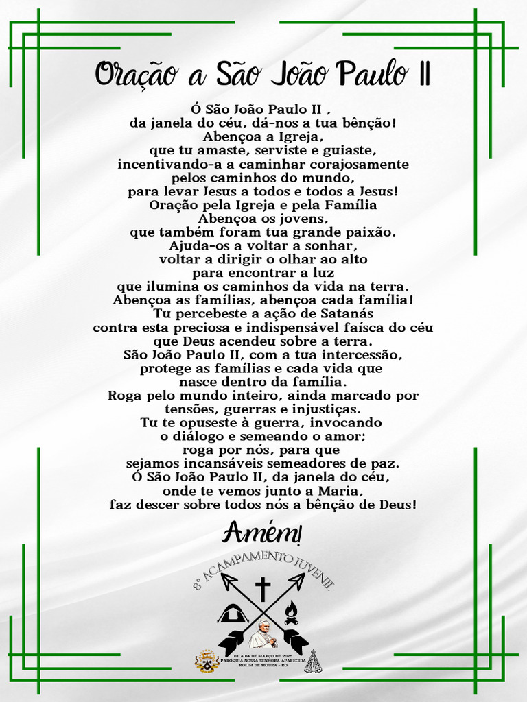 Oração a São João Paulo II | PDF | Oração | Papa João Paulo II