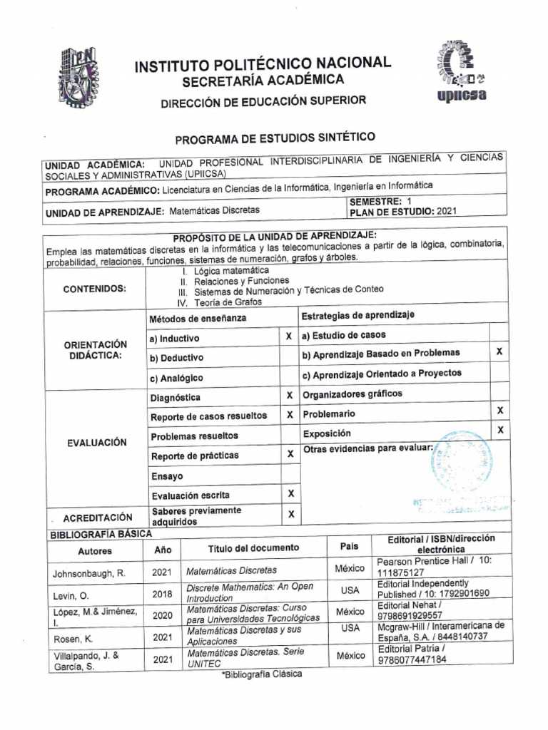 PROGRAMAS DE ESTUDIOS SINTÉTICO Temario Completo | PDF