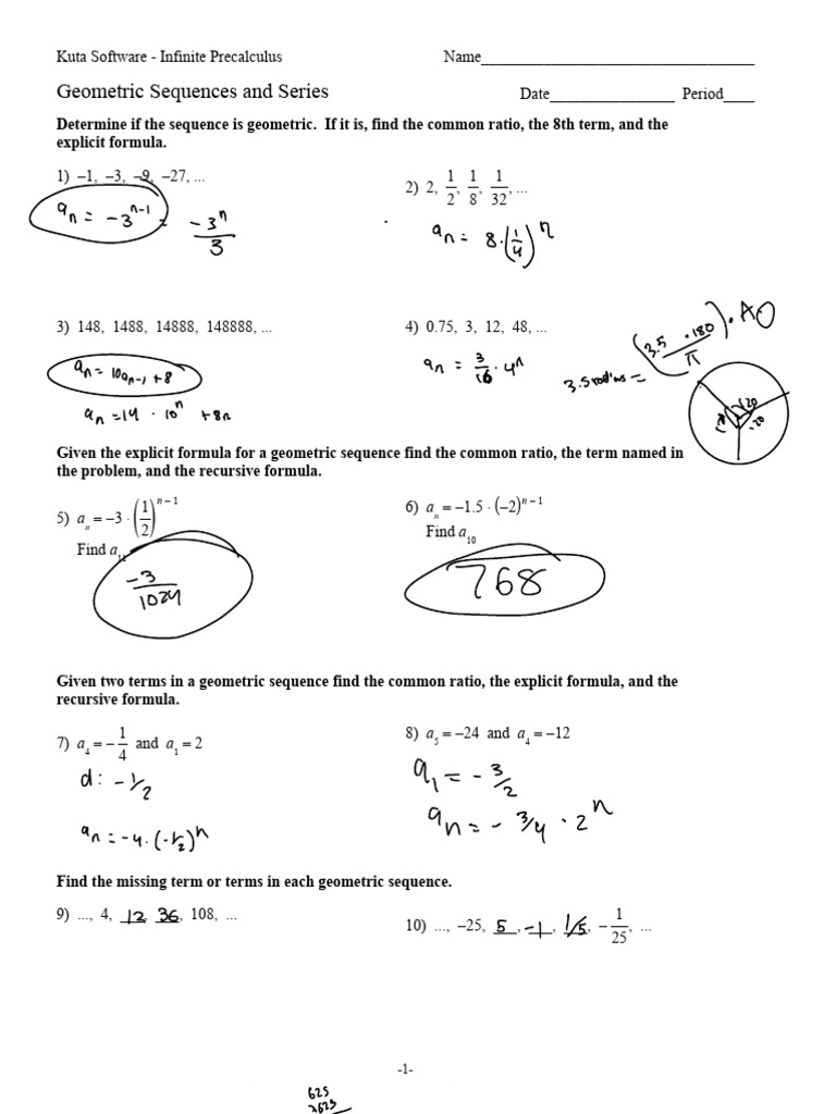 Geometric Sequences and Series Worksheet | PDF | Calculus | Arithmetic