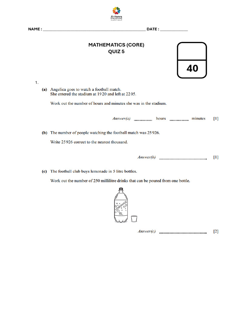 Mathematics Quiz (Core) | PDF