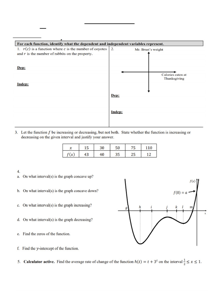 AP Precalculus Unit 1A Practice Test | PDF