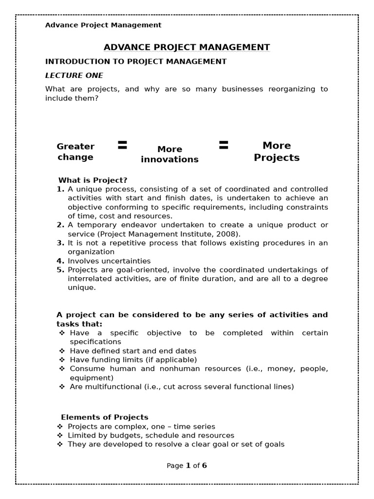 Advance Project Management - Lec 1 | PDF | Project Management | Business