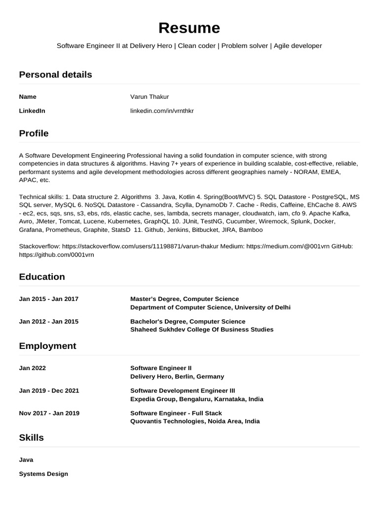 Varun Thakur: Software Engineer Resume | PDF | Computing | Software ...
