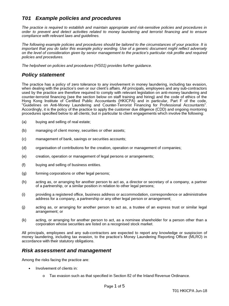 AML Policies and Procedures Example | PDF | Business | Justice
