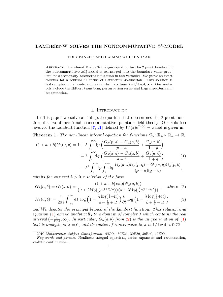Lambert W-Solution for Noncommutative Φ4 Model | PDF | Logarithm ...