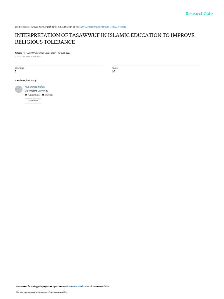 Tasawwuf in Islamic Education for Tolerance | PDF | Sufism | Sheikh