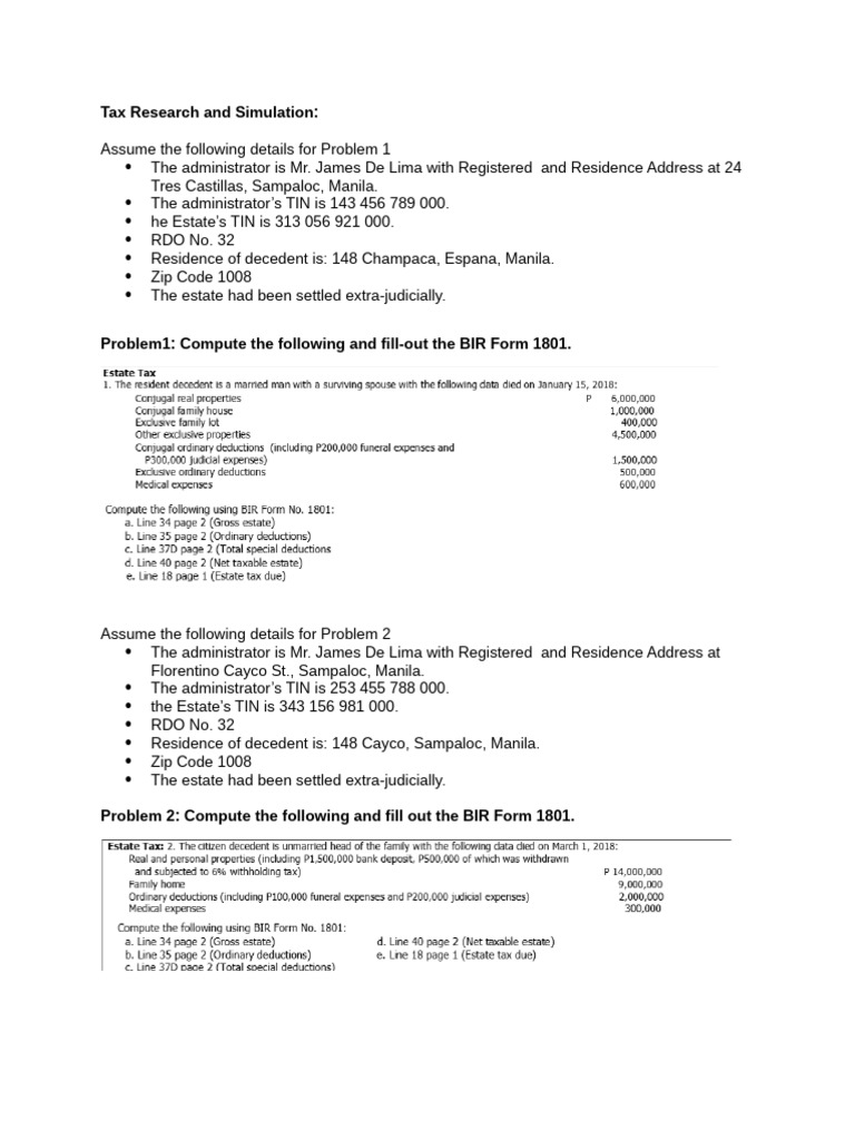 Estate Tax Research and Simulation Questions | PDF