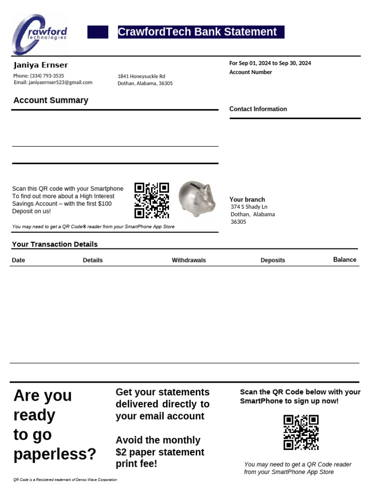 126 Janiya Ernser Bank Statement | PDF | Qr Code | Banks