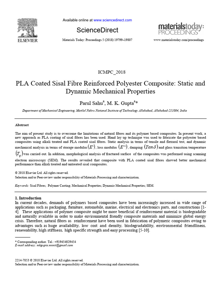 PLA Coated Sisal Fibre Reinforced Polyester Composite | PDF | Composite ...