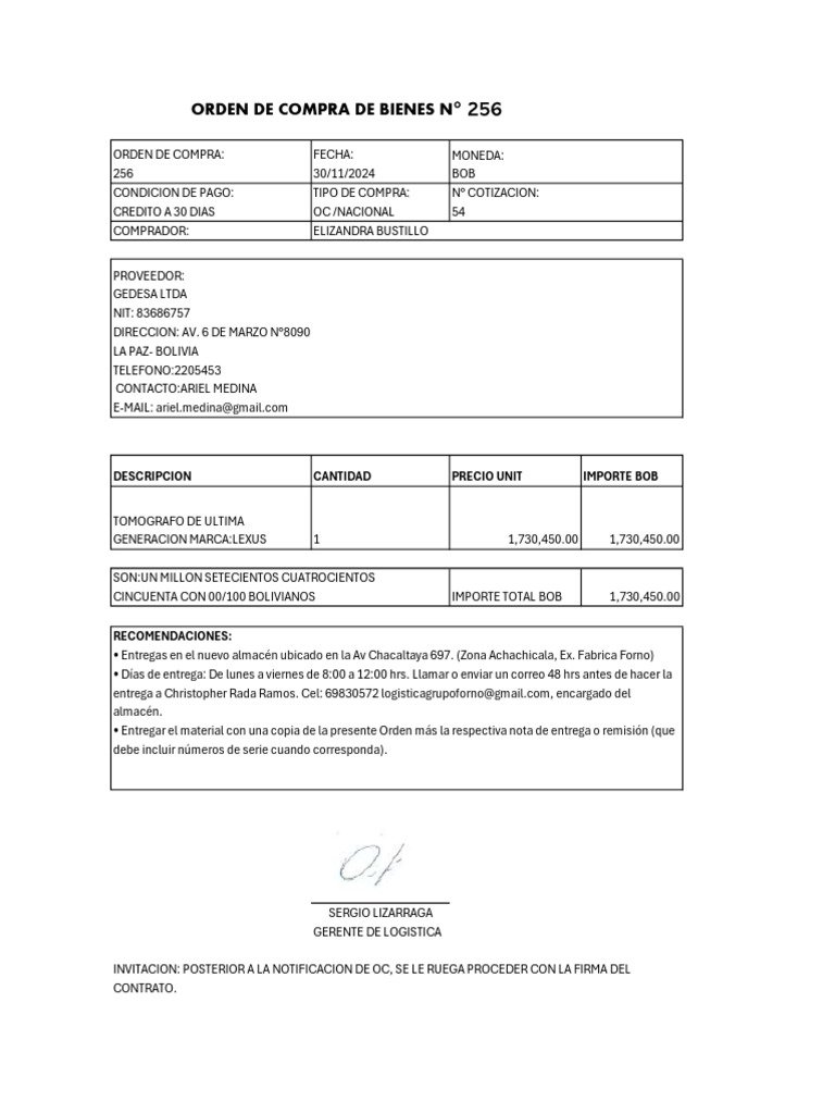 Formato Orden de Compra | PDF