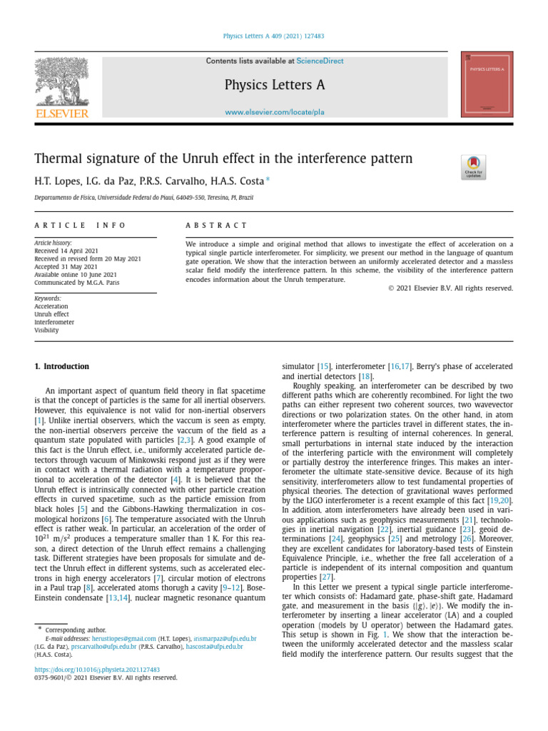 Unruh Effect in Interference Patterns | PDF | Physics | Theoretical Physics