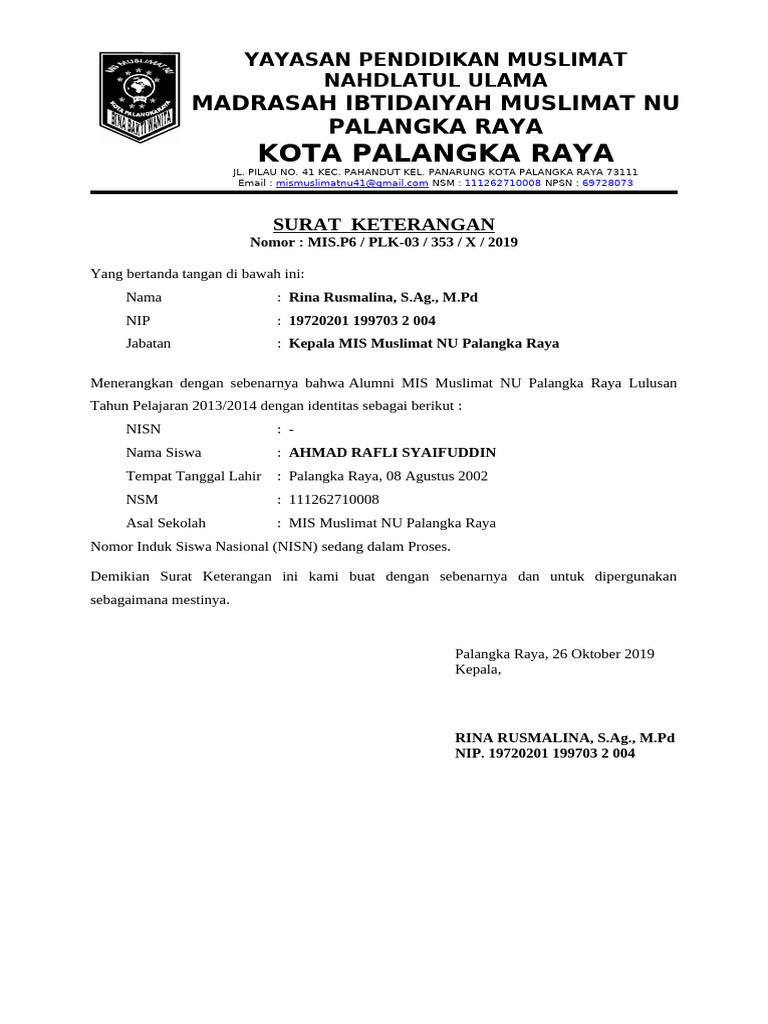 Surat keterangan nisn sedang proses pdf