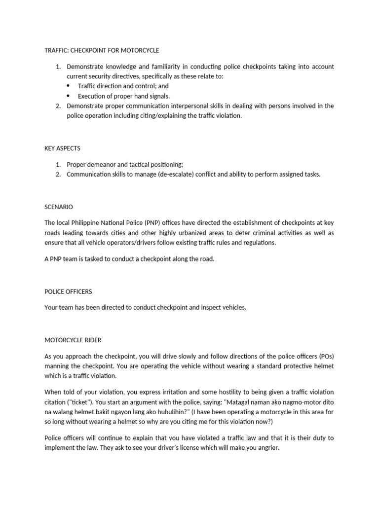 Mock Police Checkpoint Scenario | PDF | Police | Traffic
