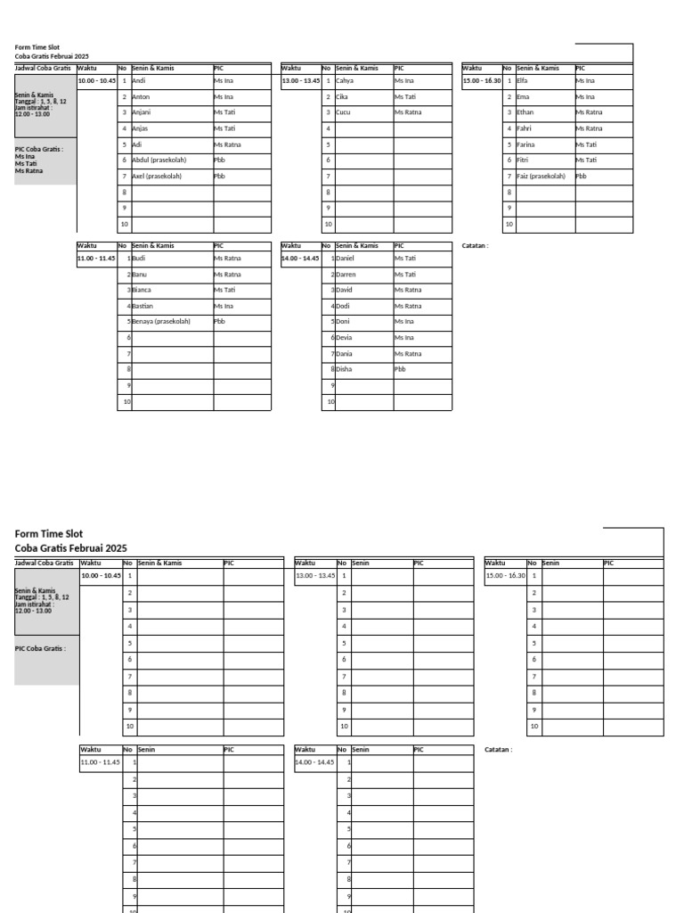 Form Time Slot - CG Februari 2025 | PDF